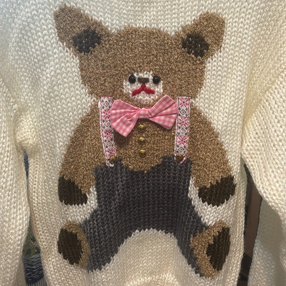 Vintage | Heidi Hand Sewn 3/D Teddy Bear 🧸 sweater Sz M - Picture 3 of 10